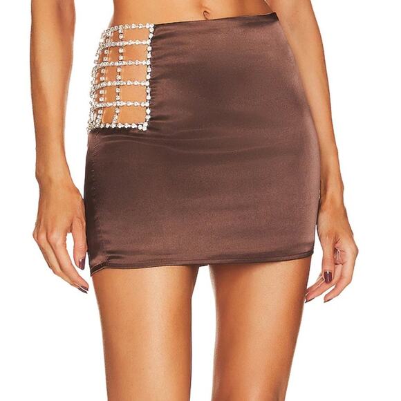superdown Adira Diamante Mini Skirt in Brown NWT Size Small - Picture 3 of 6